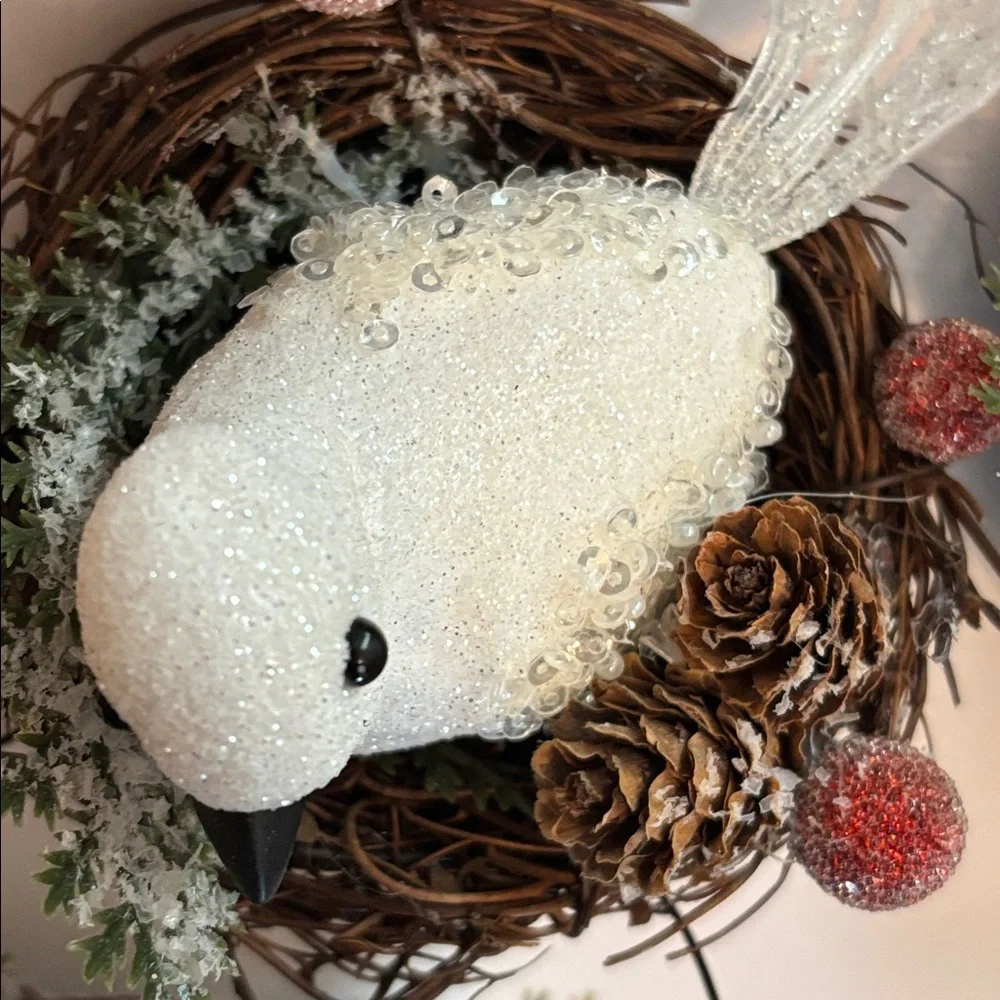 Dove Ornaments in Nest SET OF 13 NEW WHITE DOVE in nest with glitter Tree Clips
